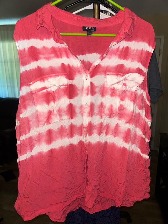 a.n.a Tops - a.n.a Coral and White Tie-Dye Sleeveless Button-Down Shirt